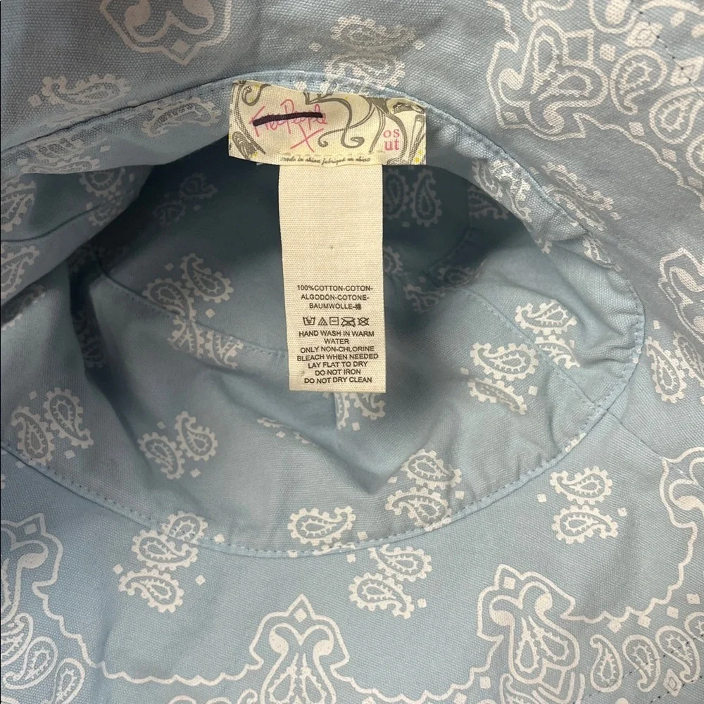 New Free People Blue Reversible Multicolor Paisley Bucket Hat